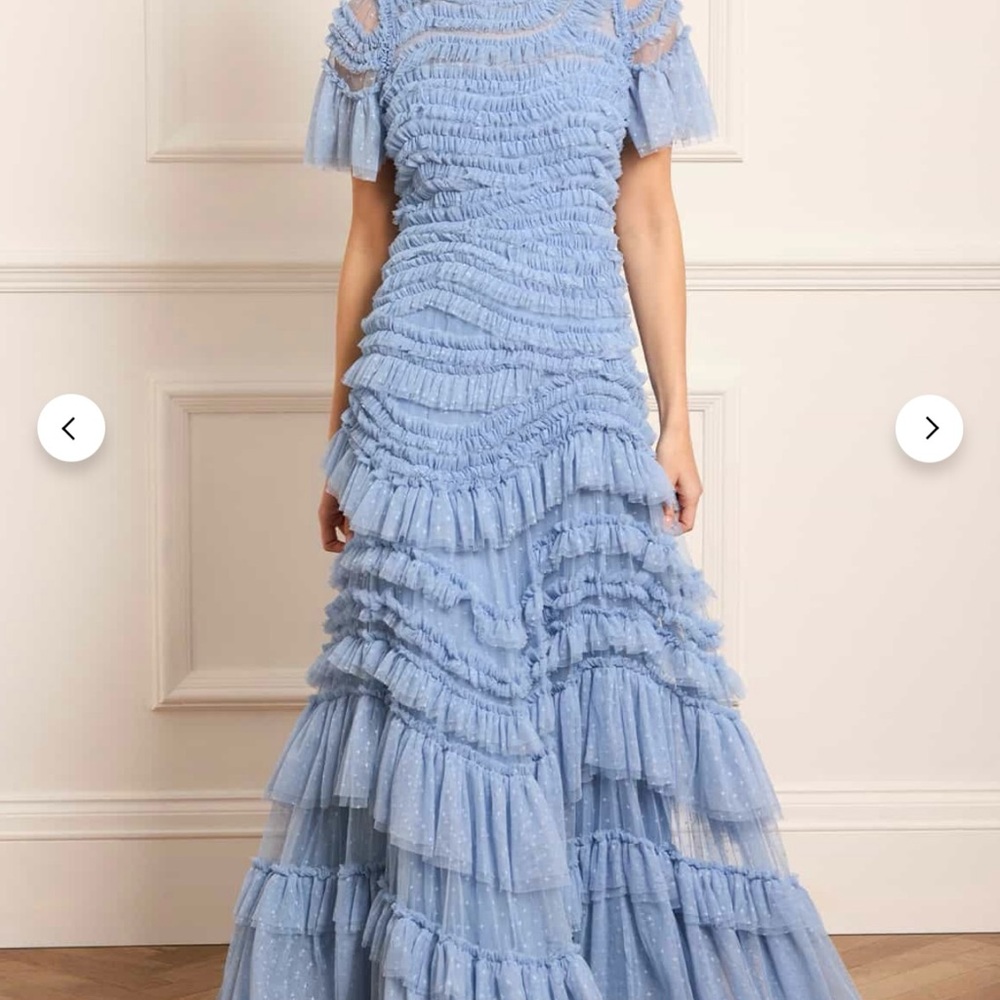 Needle & Thread Blue Ruched Tiered Gown